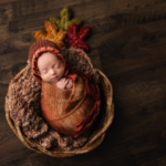 Beautiful Newborn baby girl posed in a basket by newborn photographer in Norfolk